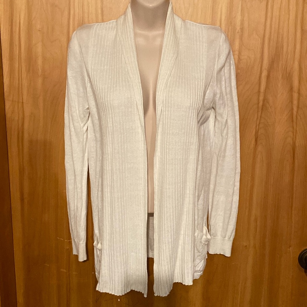 Banana Republic off white linen blend open front cardigan
